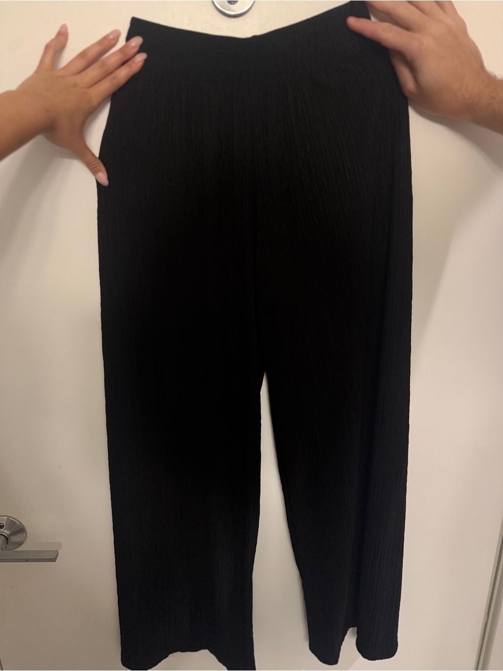 Black Wide-Leg Textured Pants